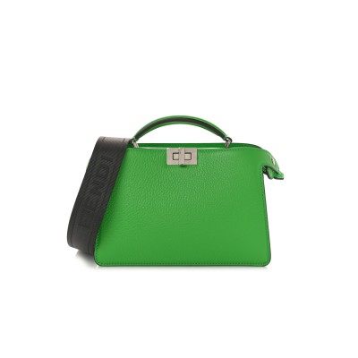 FENDI CUOIO ROMANO VITELLO COVER BI-COLOR PEEKABOO I SEE U X CROSS SATCHEL TOMATILLO (23*14.5*6cm) 